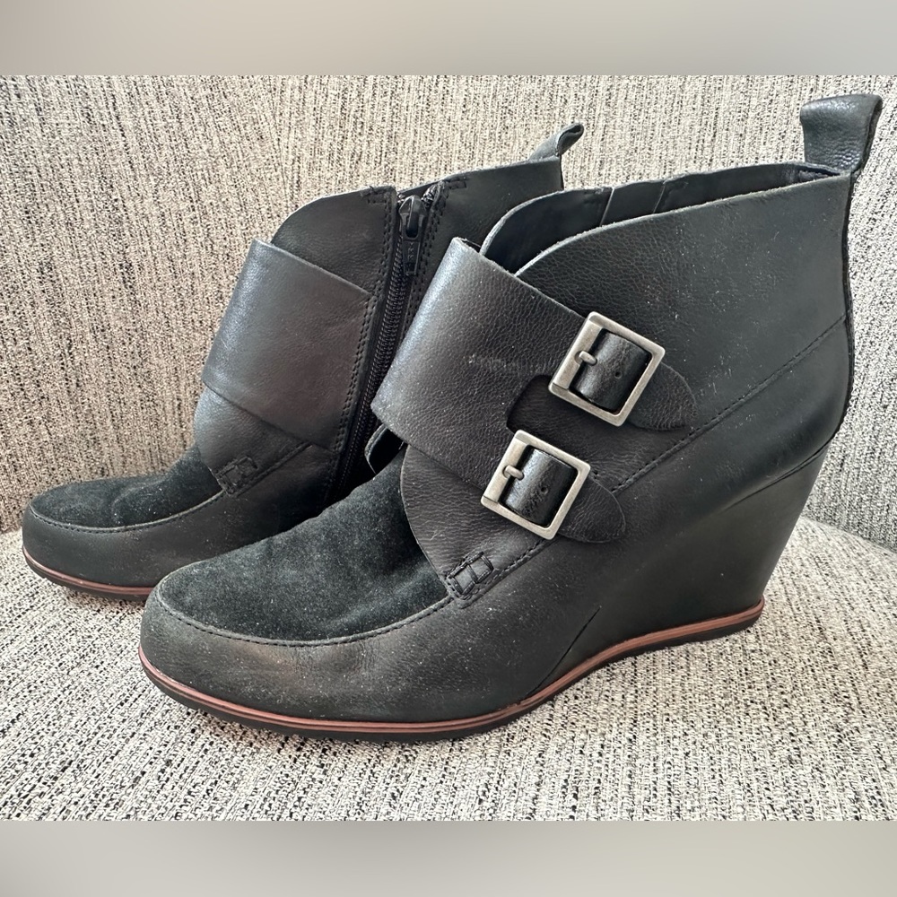 Kork-Ease Black Ankle Boots with Buckle Detail